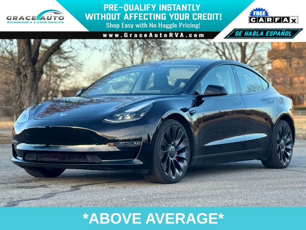 Solid Black 2023 Tesla Model 3 Performance AWD Sedan All-Wheel Drive 1-Speed Automatic