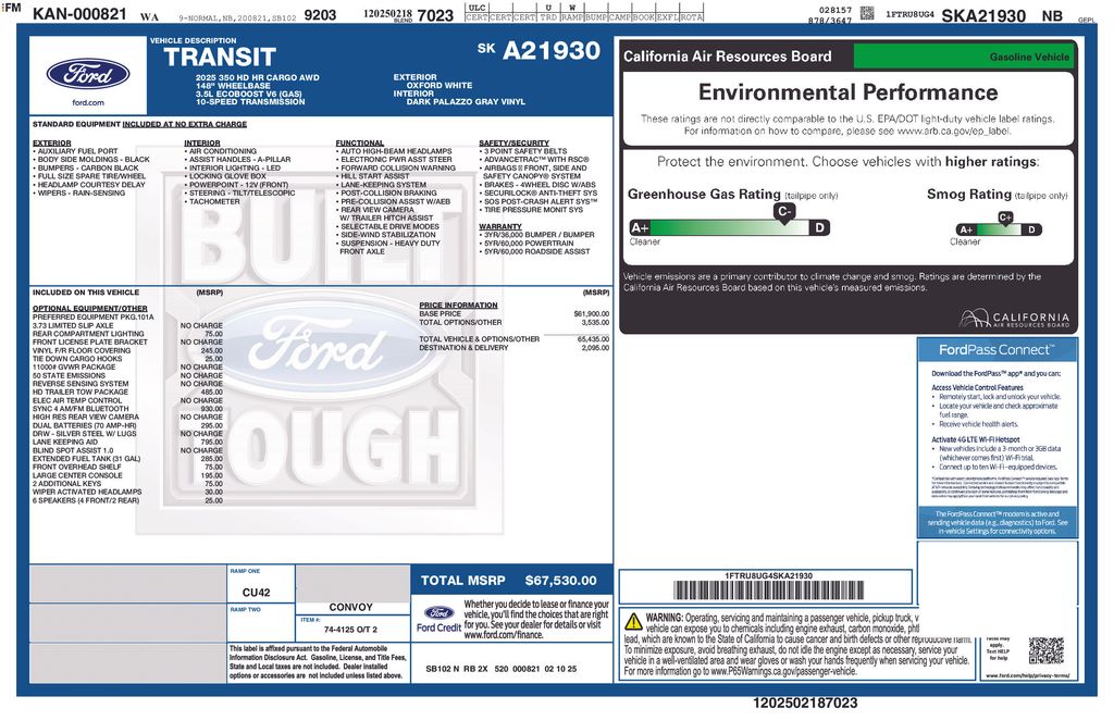 New 2025 Ford Transit Cargo Van DRW 148 WB Extended 350 HD High Roof