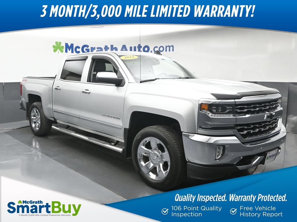 Silver Ice Metallic 2018 Chevrolet Silverado 1500 Pickup Truck Four-Wheel Drive 6-Speed Automatic Overdrive