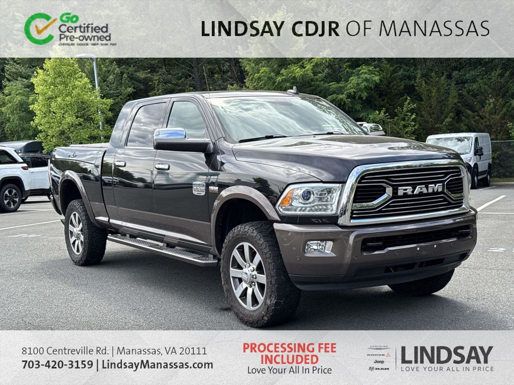 Brilliant Black Crystal Pearlcoat 2018 RAM 2500 Laramie Longhorn Mega Cab 4WD Pickup Truck Four-Wheel Drive 6-Speed Automatic