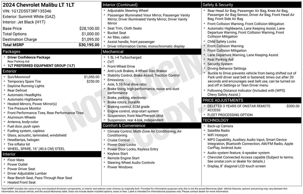 2024 Chevrolet Malibu LT White at Matthews Motors of Wilmington