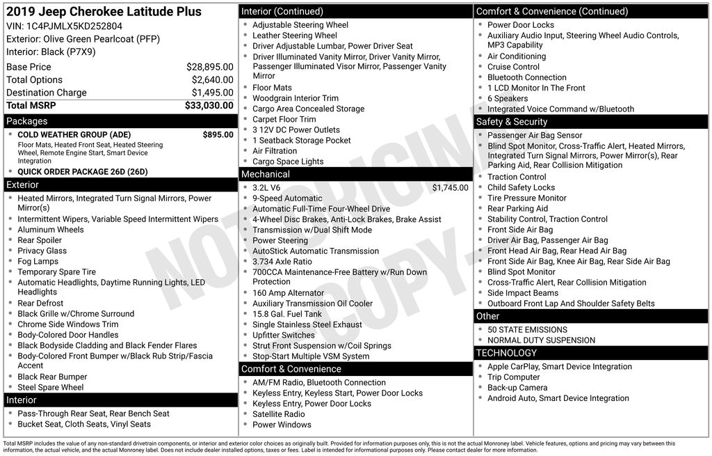 used 2019 Jeep Cherokee car, priced at $12,000