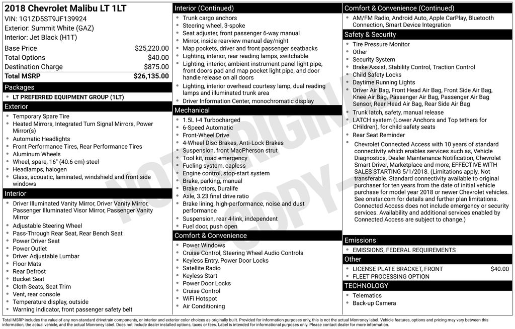 Used Car 2018 Chevrolet Malibu  Lt For Sale Under $12,000 In Austin, Texas