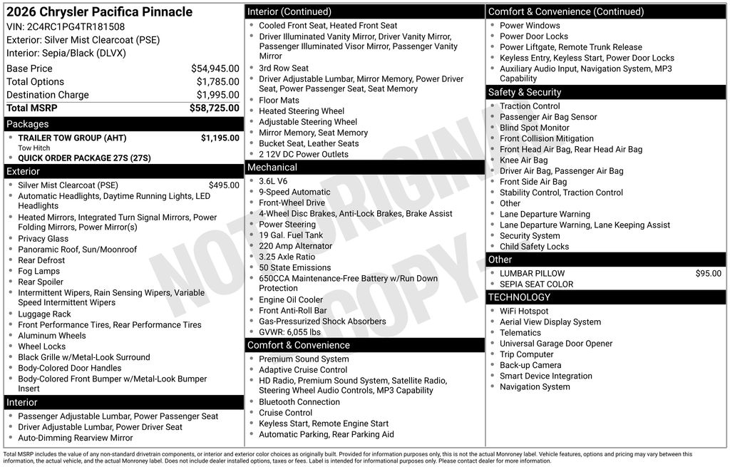 new 2026 Chrysler Pacifica car, priced at $50,951