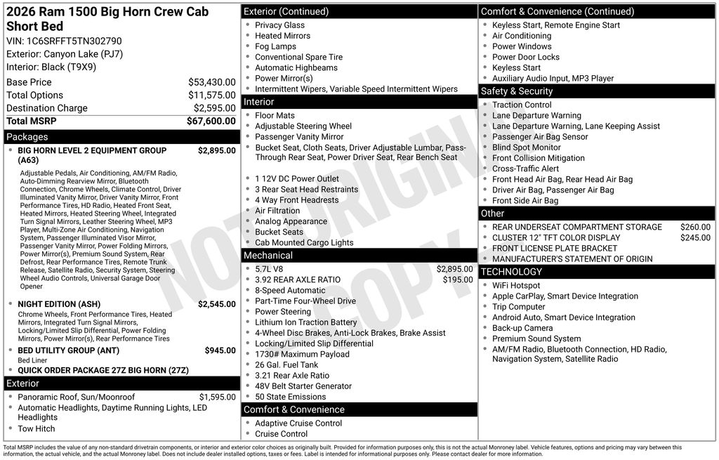 new 2026 Ram 1500 car, priced at $90,244