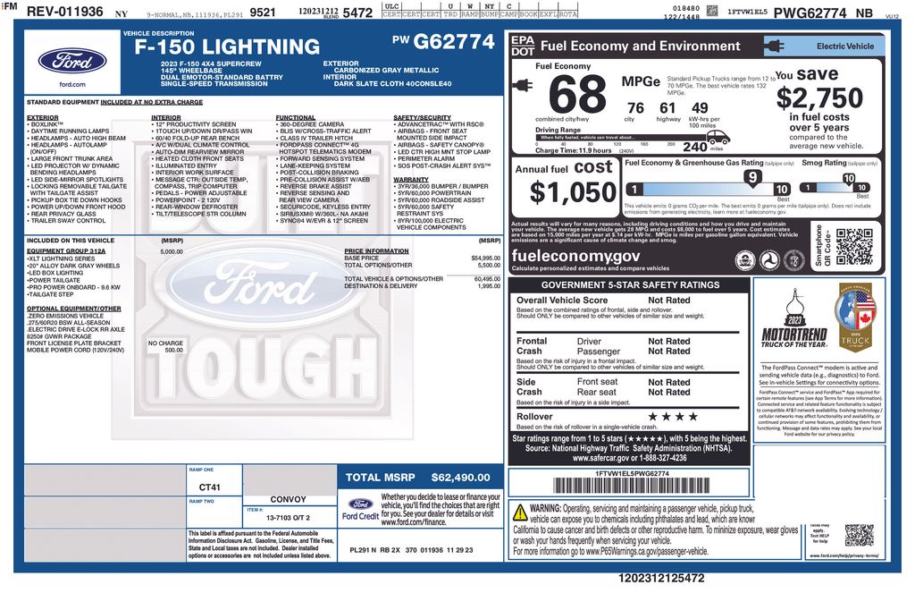 Certified 2023 Ford F-150 Lightning XLT with VIN 1FTVW1EL5PWG62774 for sale in New Smyrna Beach, FL