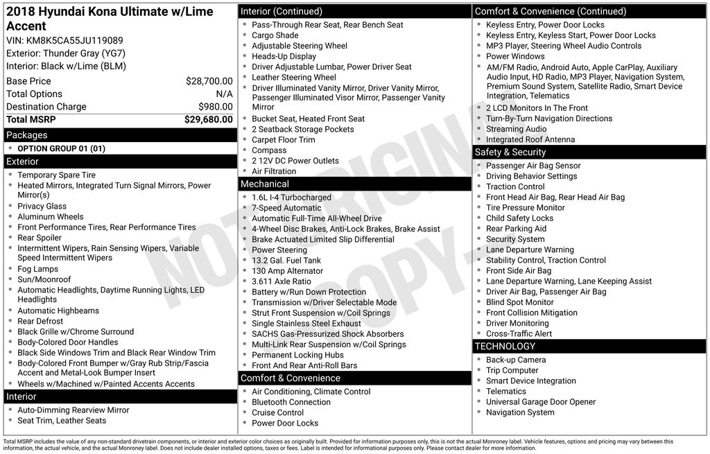 2018 Hyundai Kona Ultimate Gray at Subaru and VW of Moon Township