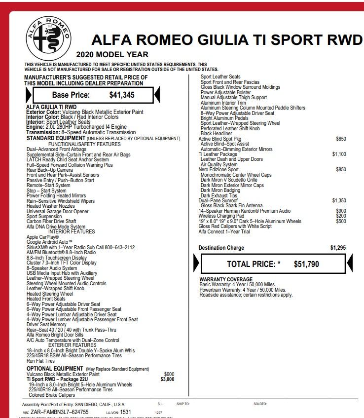 2020 Alfa Romeo Giulia Ti Sport RWD