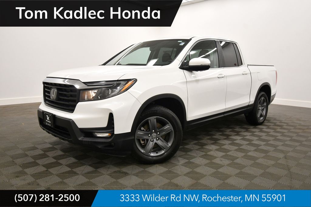 Platinum White 2022 Honda Ridgeline Pickup Truck All-Wheel Drive 9-Speed Automatic