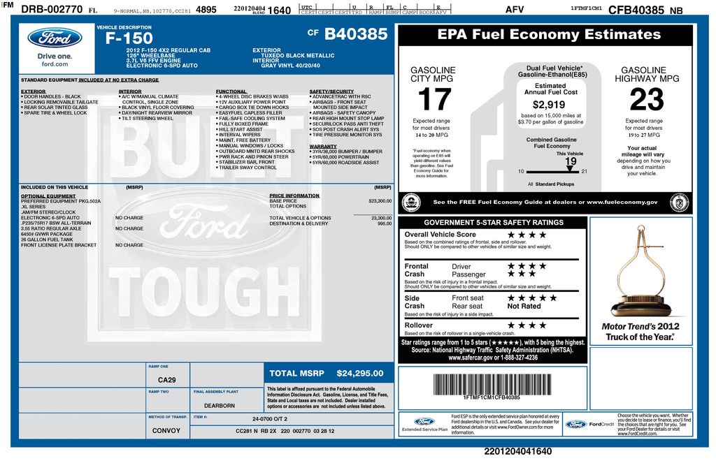 Used 2012 Ford F-150 XL with VIN 1FTMF1CM1CFB40385 for sale in New Smyrna Beach, FL