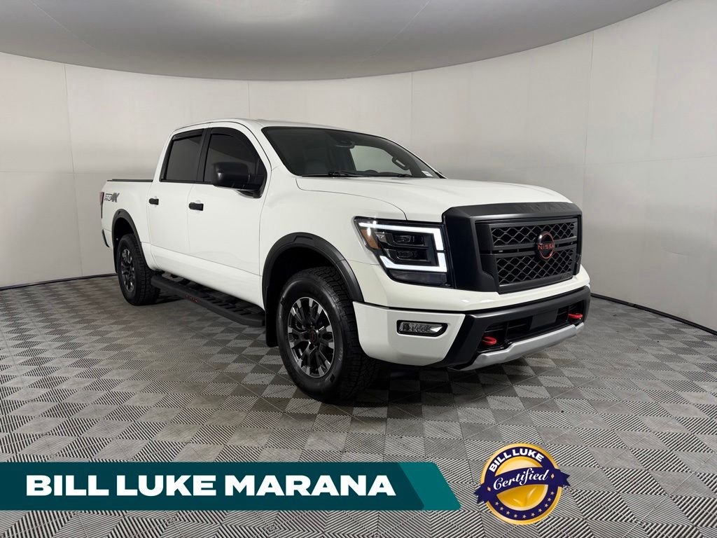 Glacier White 2024 Nissan Titan Pickup Truck Four-Wheel Drive 9-Speed Automatic