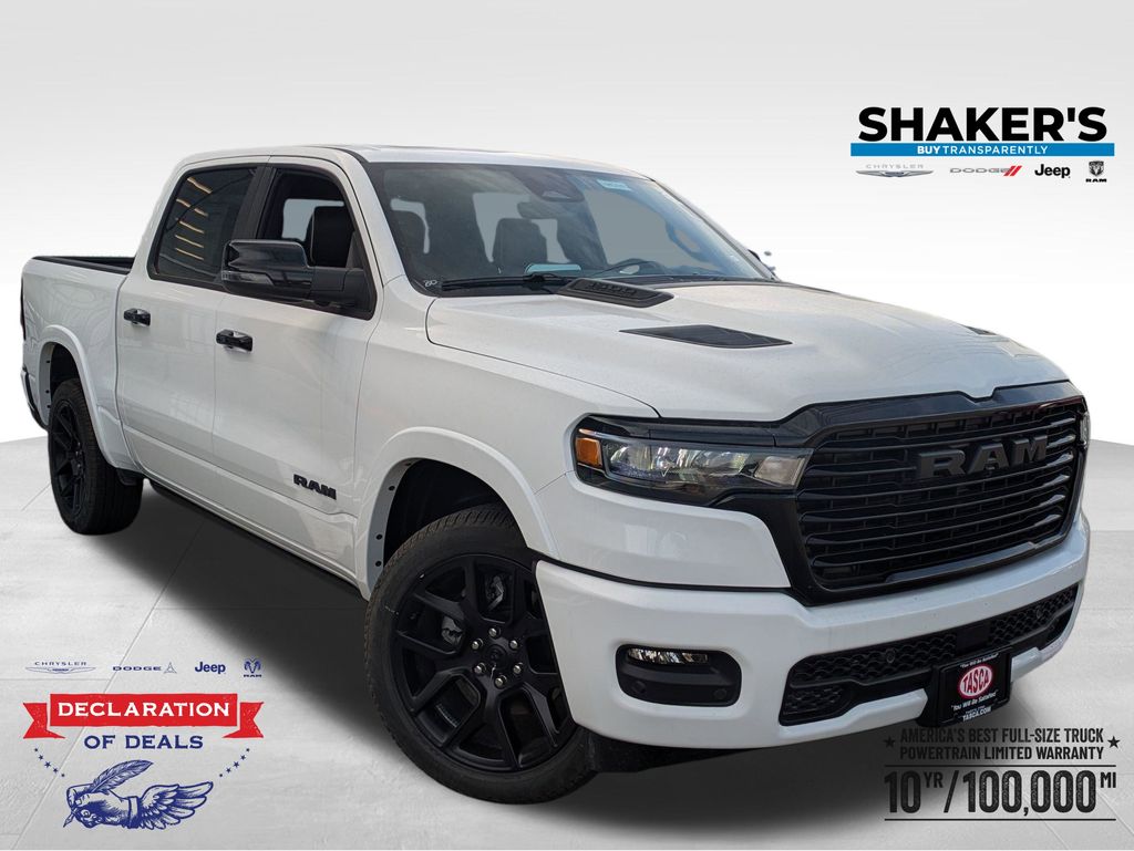 Bright White Clearcoat 2026 RAM 1500 Laramie Crew Cab 4WD Pickup Truck Four-Wheel Drive 8-Speed Automatic