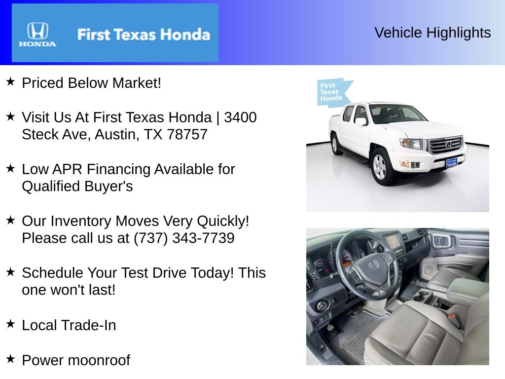 Used Car 2013 Honda Ridgeline  Rtl For Sale Under $15,000 In Austin, Texas