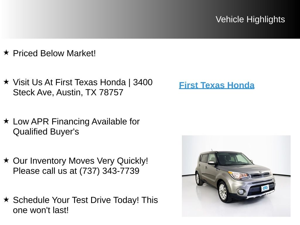 Used Car 2018 Kia Soul  Plus For Sale Under $10,000 In Austin, Texas