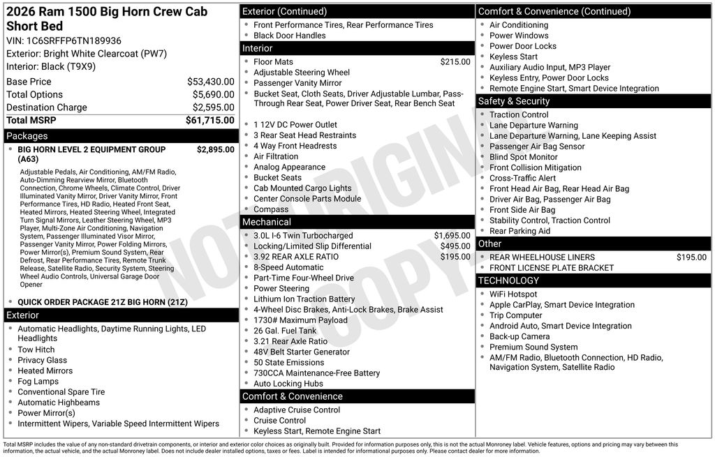 new 2026 Ram 1500 car, priced at $51,730