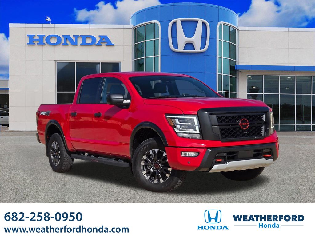 Red Alert 2024 Nissan Titan Pickup Truck Four-Wheel Drive 9-Speed Automatic