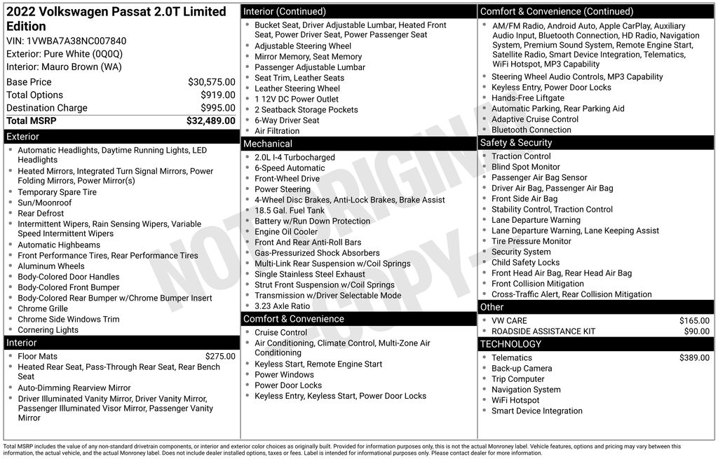 Used Car 2022 Volkswagen Passat  2.0t Limited Edition For Sale Under $20,000 In Austin, Texas