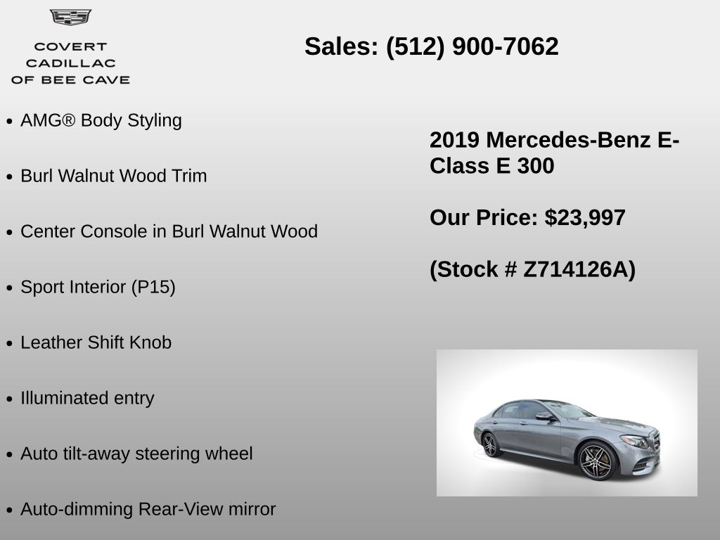 Used Car 2019 Mercedes-benz E-class  E 300 For Sale Under $25,000 In Austin, Texas