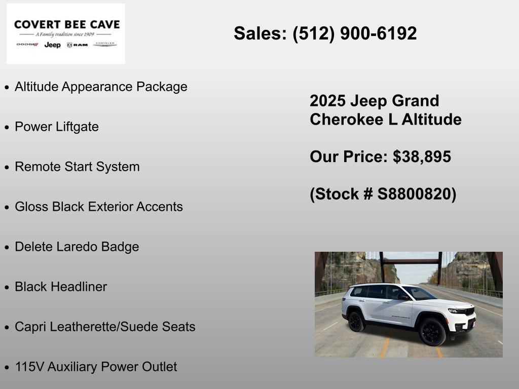 New Car 2025 Jeep Grand Cherokee L  For Sale Under $40,000 In Austin, Texas