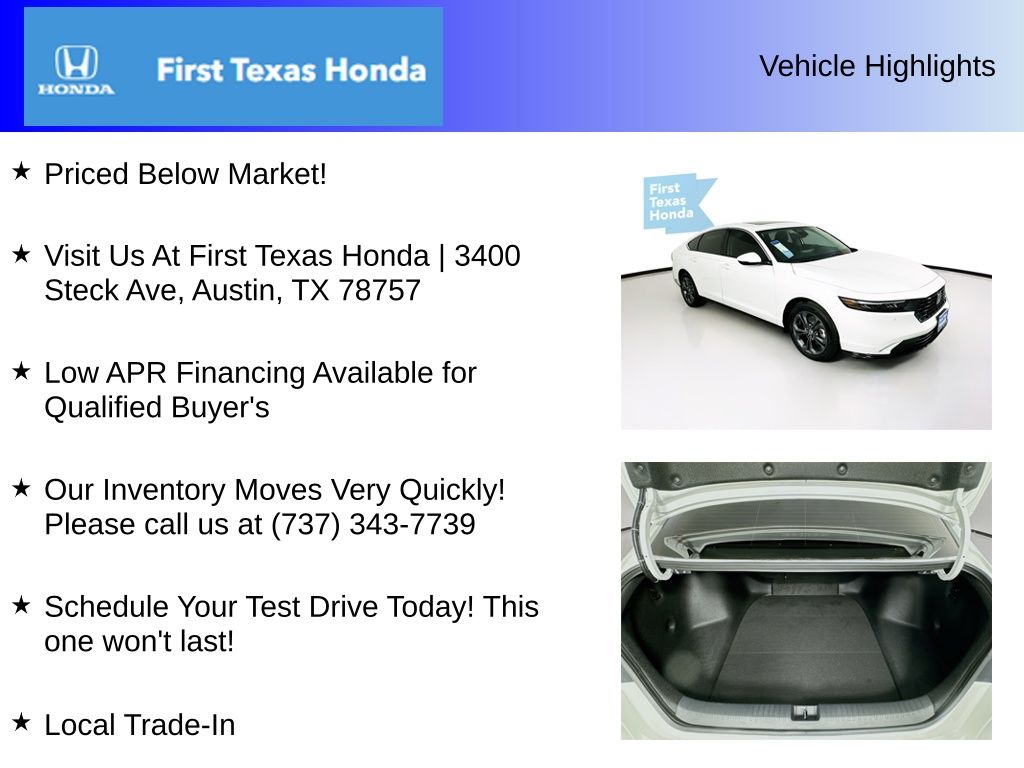 New Car 2025 Honda Accord Hybrid  Ex-l For Sale Under $40,000 In Austin, Texas