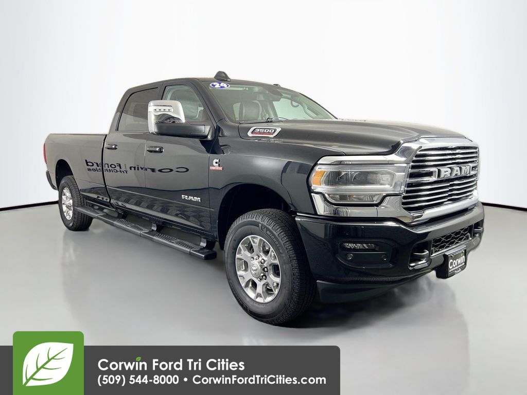 Diamond Black Crystal Pearlcoat 2024 RAM 3500 Laramie Crew Cab LB 4WD Pickup Truck Four-Wheel Drive 6-Speed Automatic