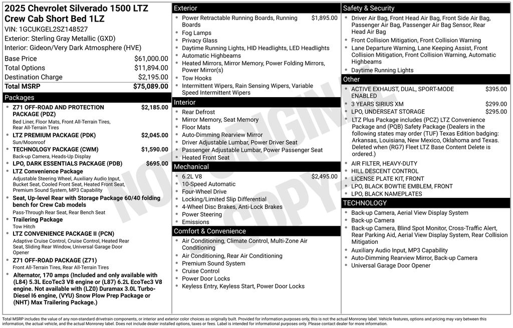 2025 Sterling Gray Metallic Chevrolet Silverado 1500 LTZ 4X4 Truck