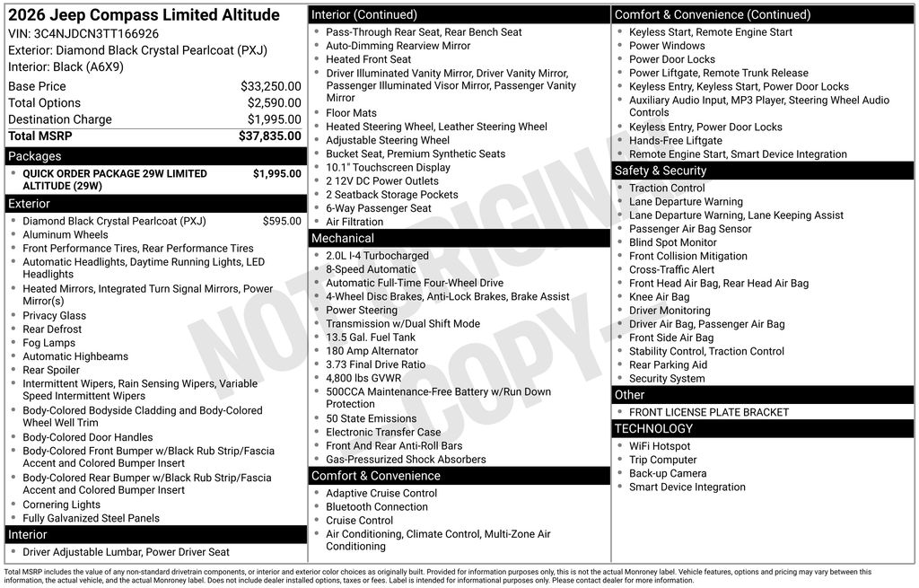 new 2026 Jeep Compass car, priced at $32,727