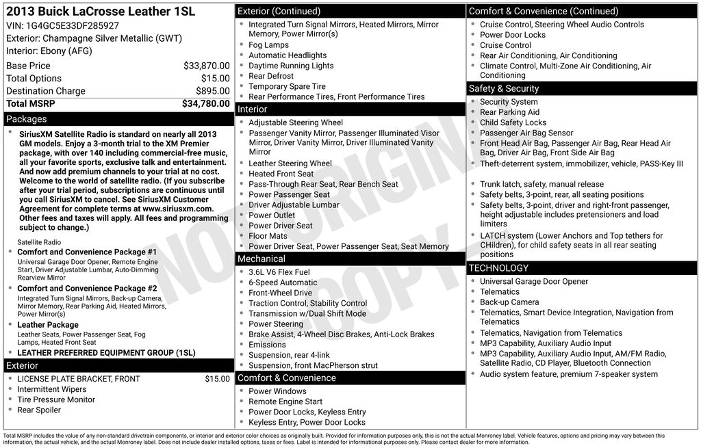 Champagne Silver Metallic 2013 Buick LaCrosse Sedan Front-Wheel Drive 6-Speed Automatic