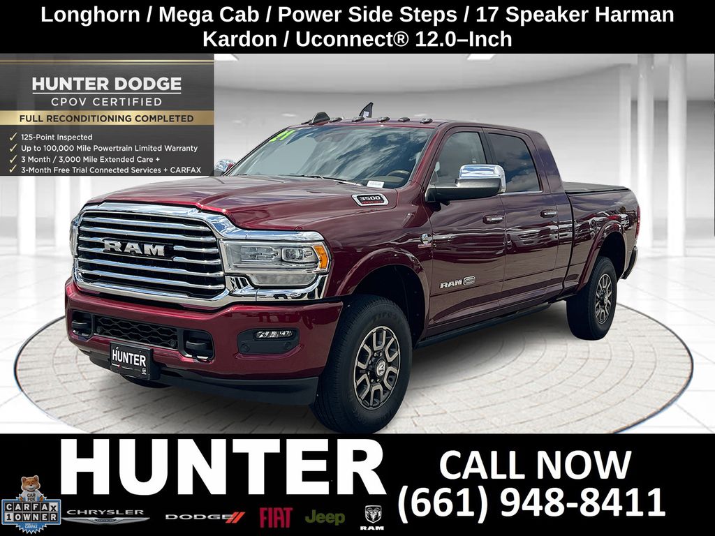 Red 2021 RAM 3500 Limited Longhorn Mega Cab 4WD Pickup Truck Four-Wheel Drive 6-Speed Automatic