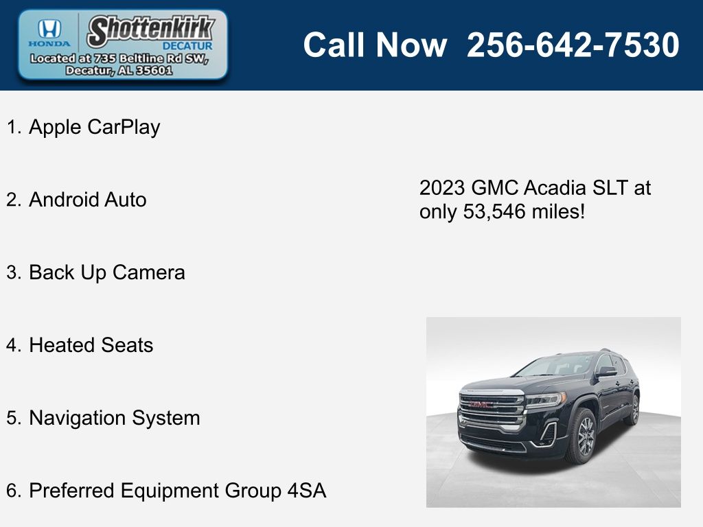 Used 2023 GMC Acadia SLT with VIN 1GKKNUL48PZ156457 for sale in Decatur, AL