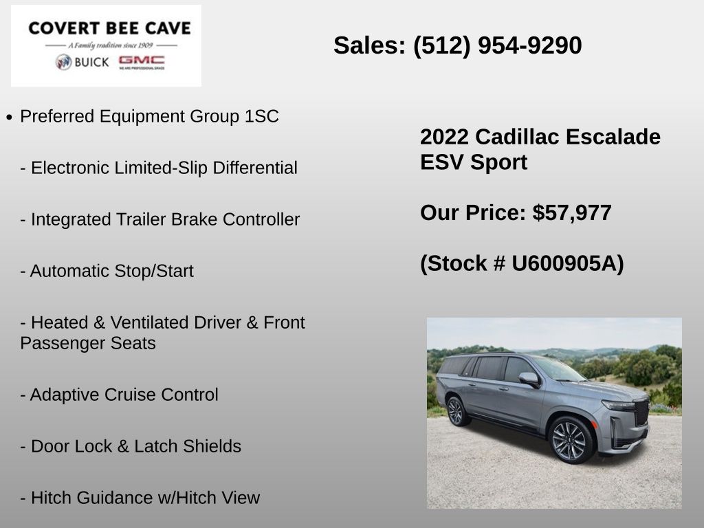 Used Car 2022 Cadillac Escalade Esv  Sport For Sale Under $60,000 In Austin, Texas