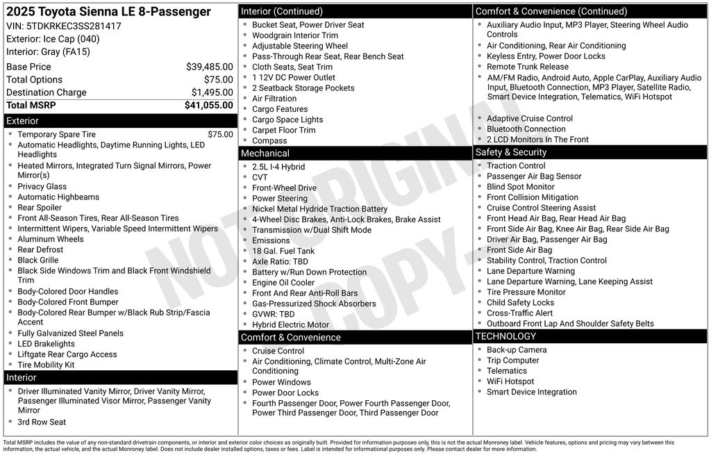 2025 Toyota Sienna LE — White — photo 23