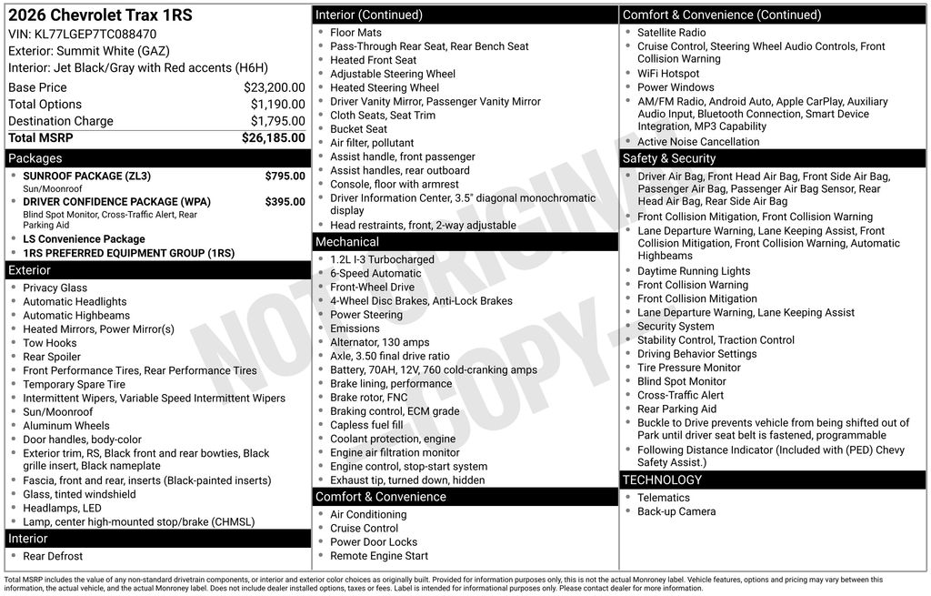 2026 Chevrolet Trax 1RS White at Stokes Honda North