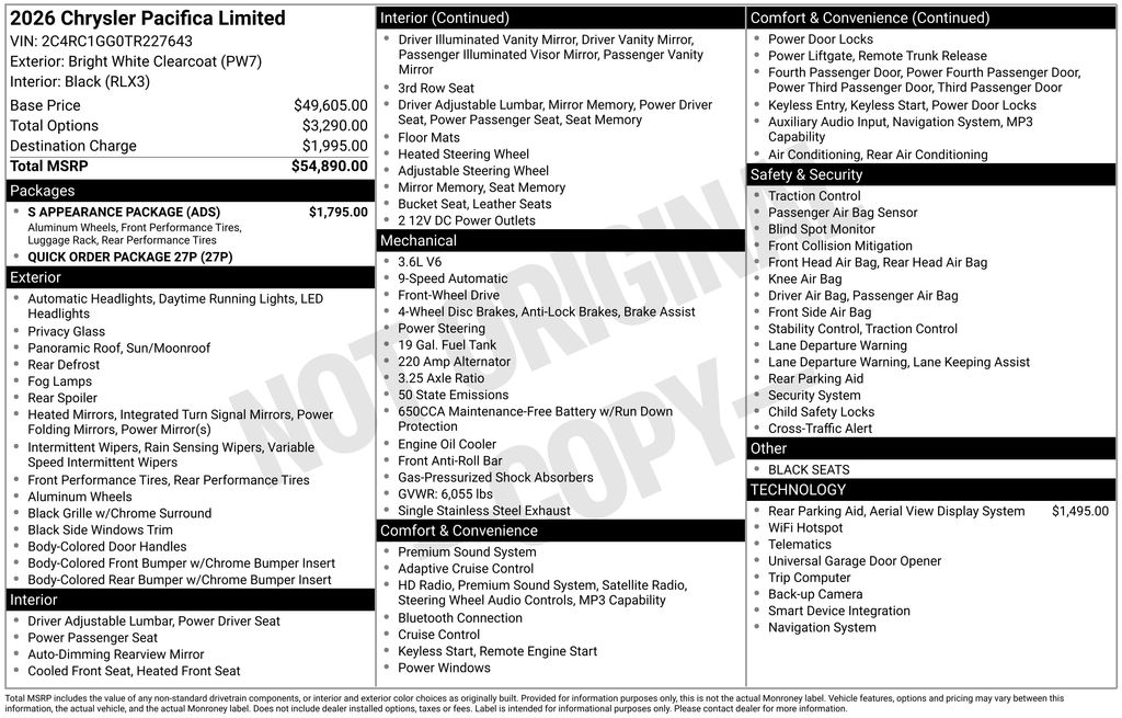 new 2026 Chrysler Pacifica car, priced at $47,083