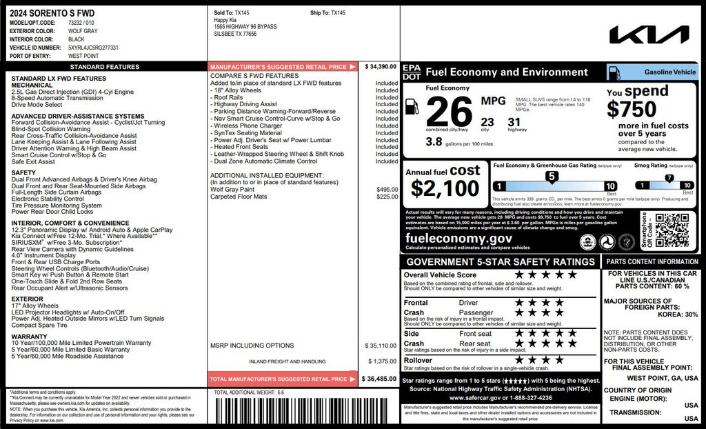 2024 Kia Sorento S Gray at Shottenkirk Kia Fort Bend