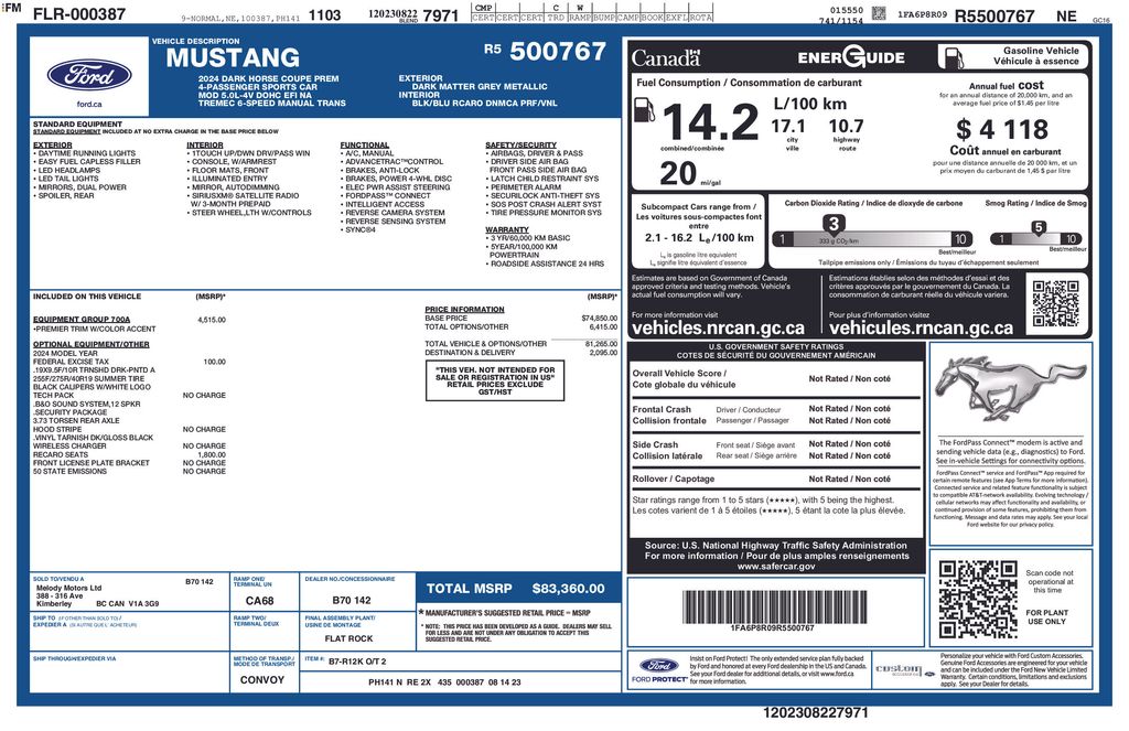 2024 Ford Mustang Dark Horse Fastback