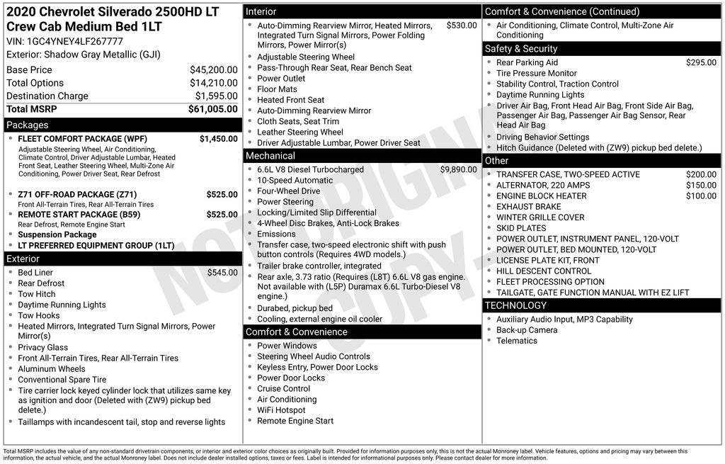 Shadow Gray Metallic 2020 Chevrolet Silverado 2500HD LT Crew Cab 4WD Pickup Truck Four-Wheel Drive Automatic