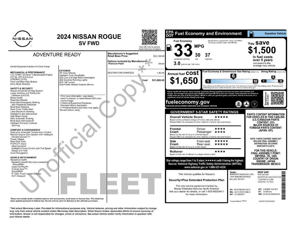 2024 Nissan Rogue SV White at Central Houston Nissan