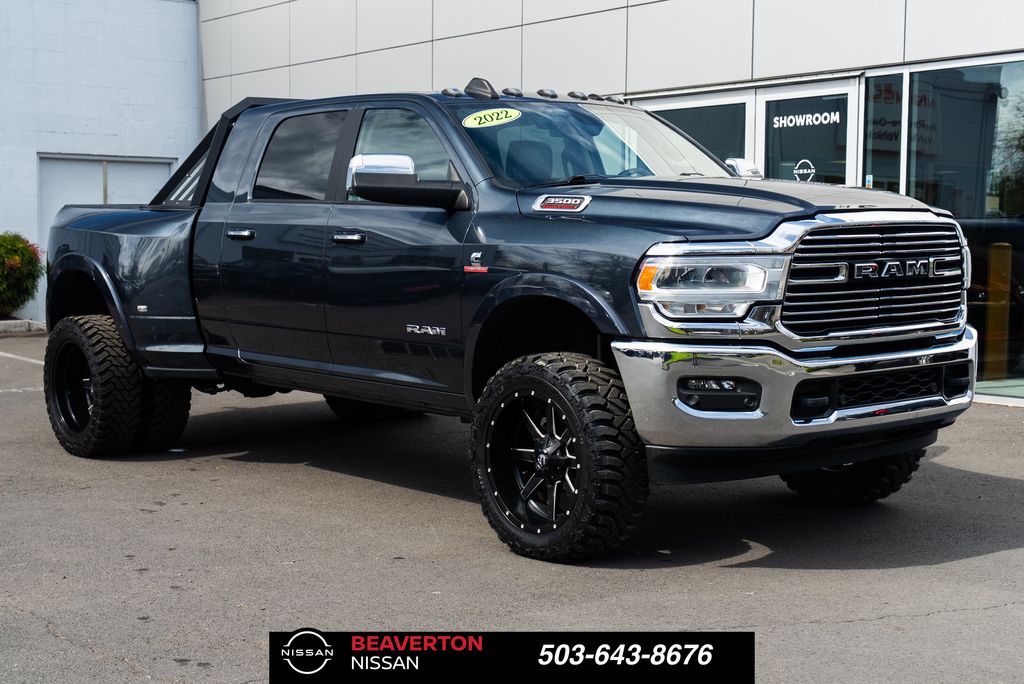 Gray (Maximum Steel Metallic Clearcoat) 2022 RAM 3500 Laramie Mega Cab DRW 4WD Pickup Truck Four-Wheel Drive 6-Speed Automatic