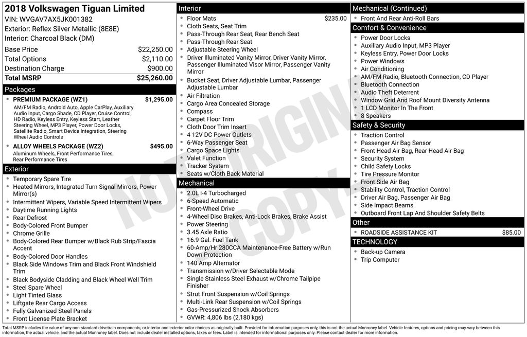 Used Car 2018 Volkswagen Tiguan Limited  2.0t For Sale Under $15,000 In Austin, Texas