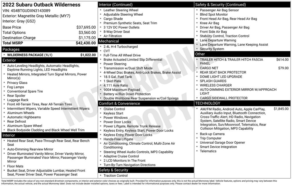 Used Car 2022 Subaru Outback  Wilderness For Sale Under $25,000 In Austin, Texas