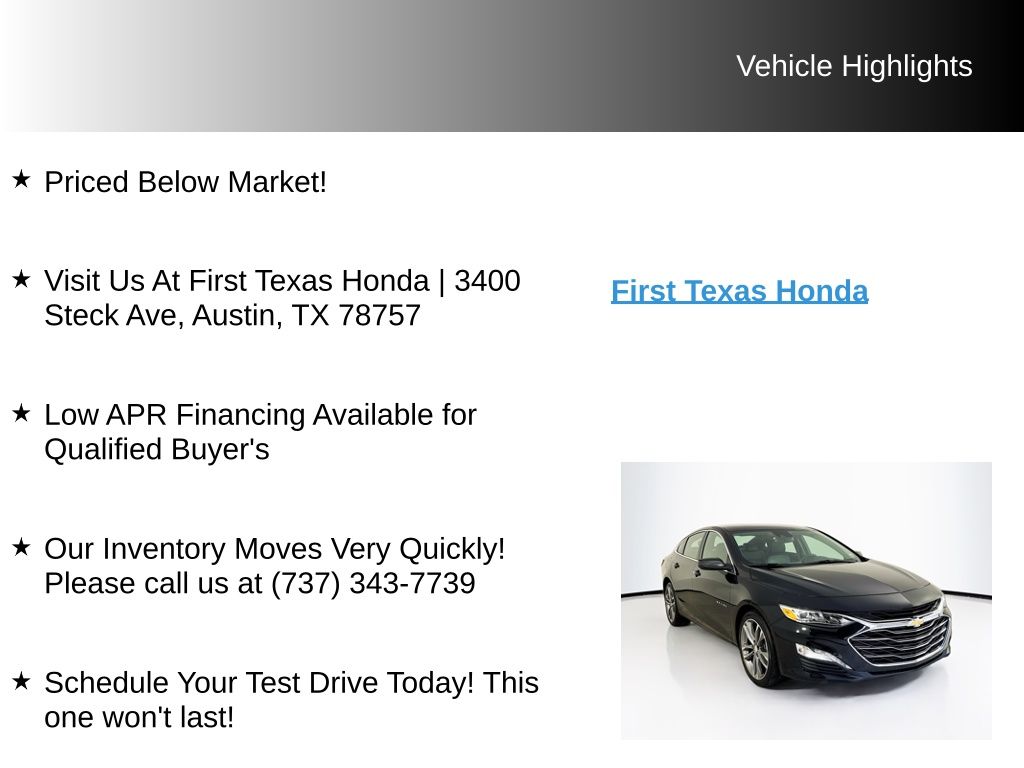 Used Car 2024 Chevrolet Malibu  Lt For Sale Under $20,000 In Austin, Texas