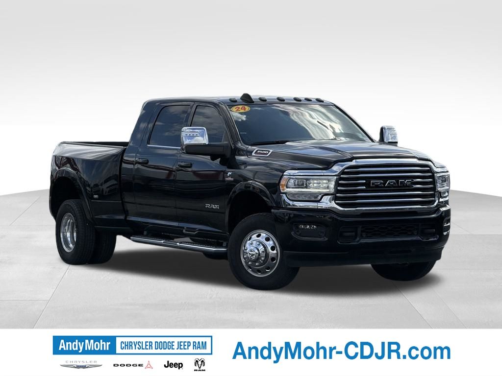 Diamond Black Crystal Pearlcoat 2024 RAM 3500 Limited Longhorn Mega Cab DRW 4WD Pickup Truck Four-Wheel Drive 6-Speed Automatic