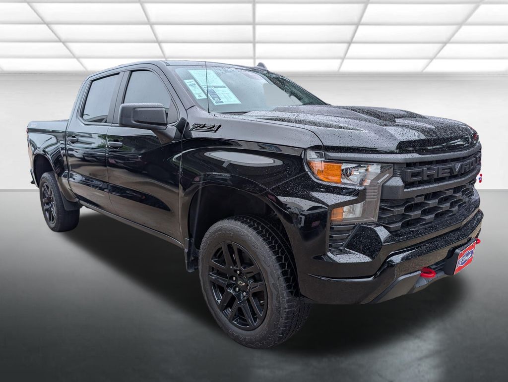 Black 2024 Chevrolet Silverado 1500 Custom Trail Boss Crew Cab 4WD Pickup Truck Four-Wheel Drive Automatic