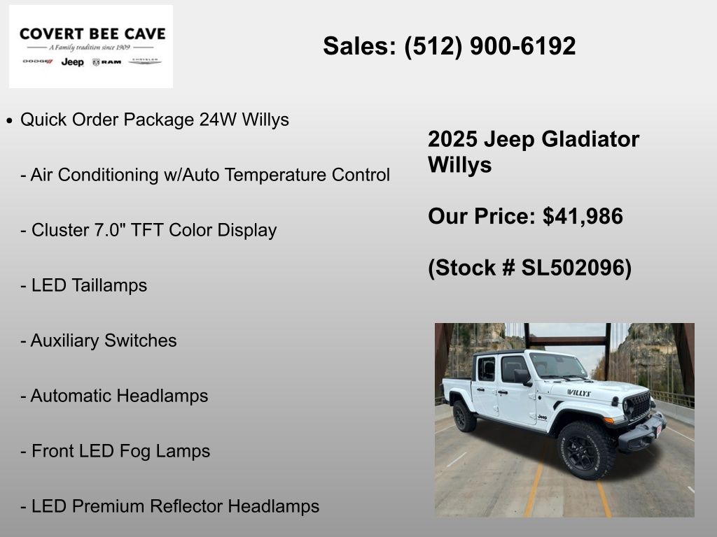 New Car 2025 Jeep Gladiator  Willys For Sale Under $50,000 In Austin, Texas