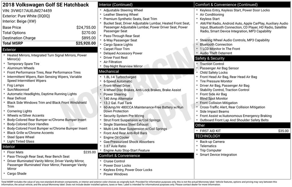 Used Car 2018 Volkswagen Golf  Tsi Se 4-door For Sale Under $20,000 In Austin, Texas