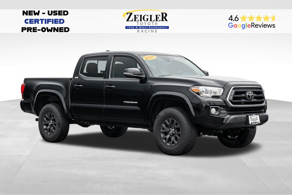 Black 2021 Toyota Tacoma SR5 V6 Double Cab 4WD Pickup Truck Four-Wheel Drive 6-Speed Automatic