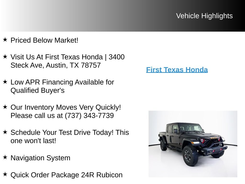 Used Car 2023 Jeep Gladiator  Rubicon For Sale Under $40,000 In Austin, Texas