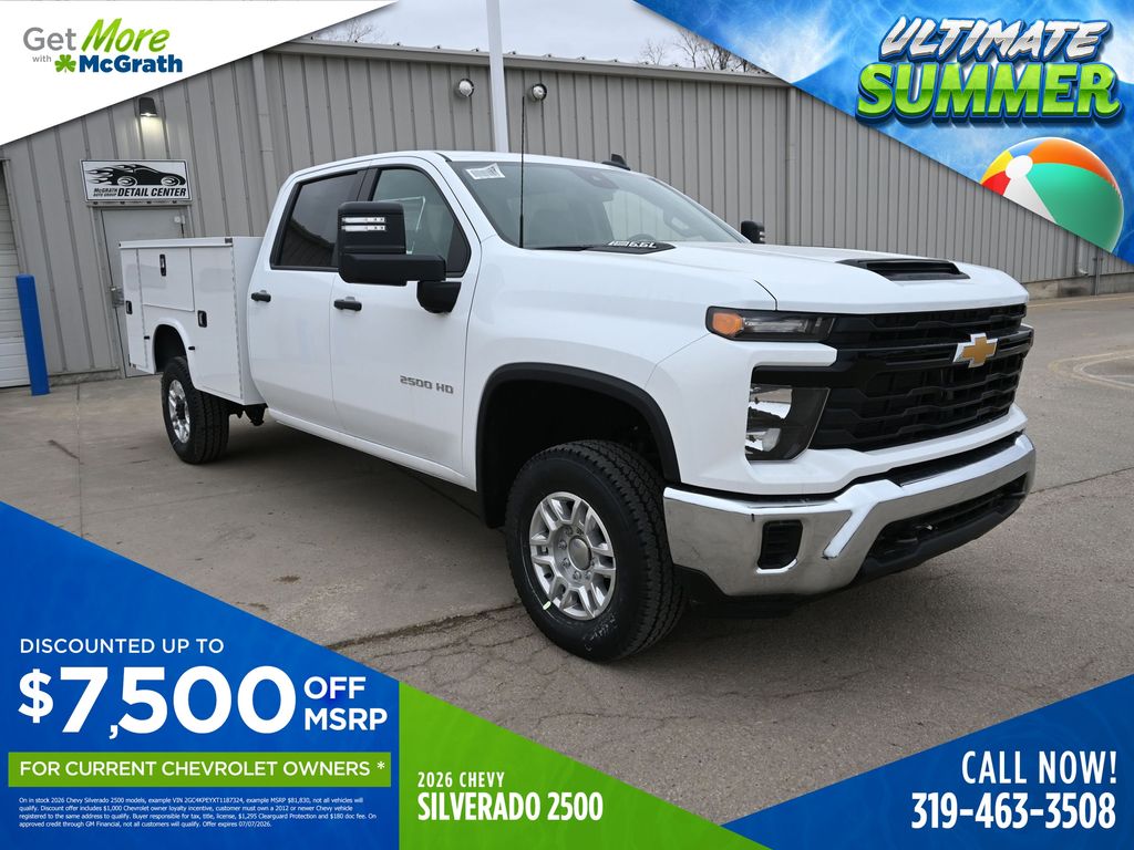 Summit White 2026 Chevrolet Silverado 2500HD Work Truck Crew Cab LB 4WD Pickup Truck Four-Wheel Drive Automatic