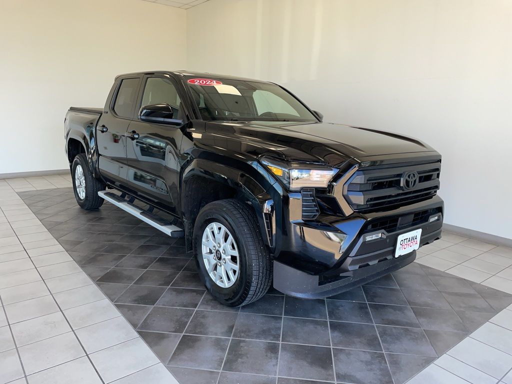 Black 2024 Toyota Tacoma SR5 Double Cab 4WD Pickup Truck Four-Wheel Drive 8-Speed Automatic